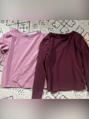H&M Long-Sleeve Crewneck Tops in Light Pink and Burgundy